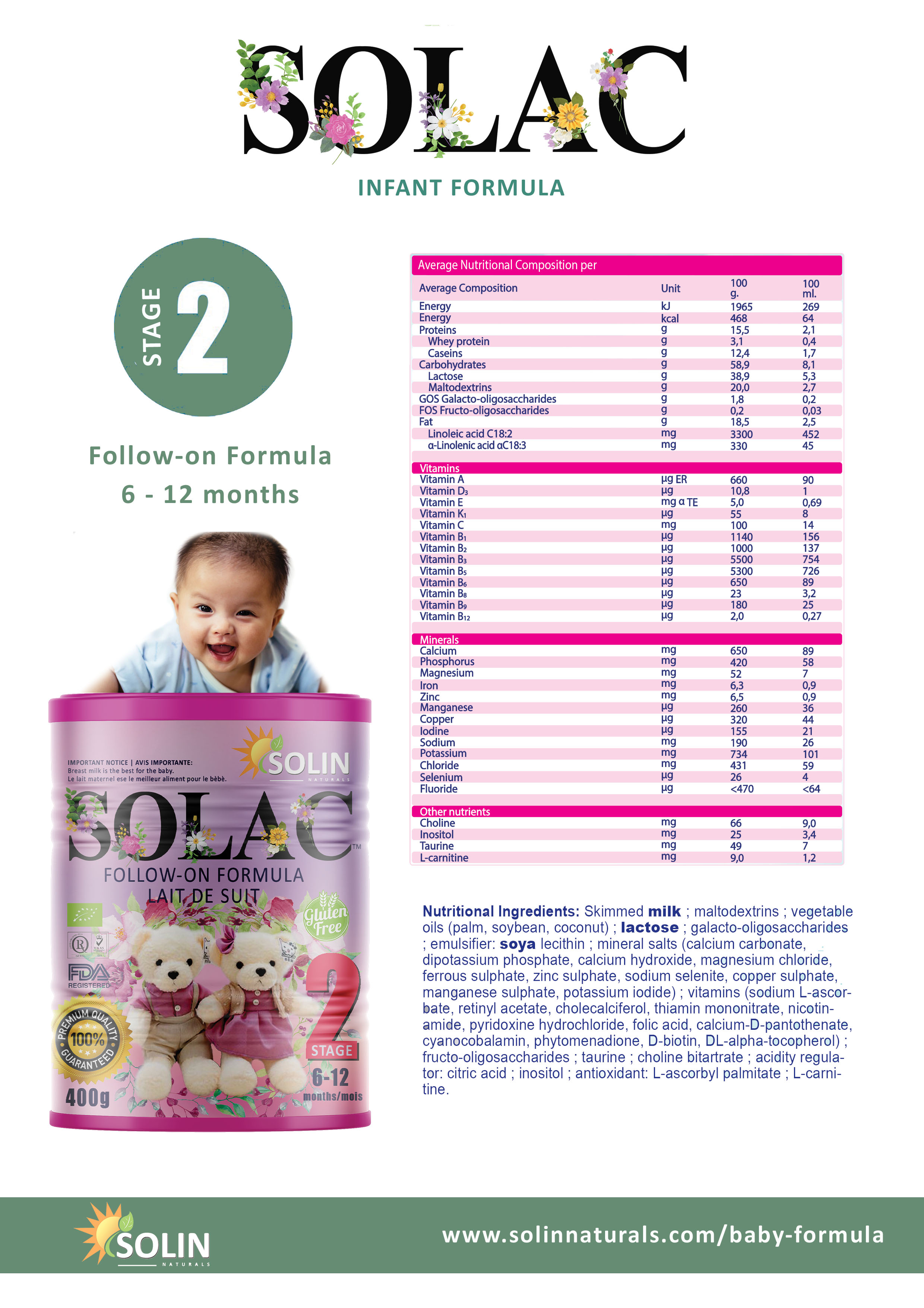SOLAC INFANT FORMULA - STAGE 2 (6-12 months) x 24